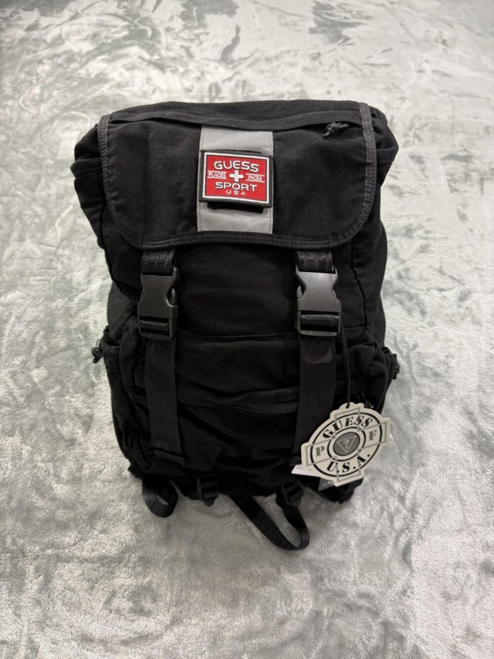New Guess Places+Faces Backpack Medium Men's Black Sport Made In USA Daypack